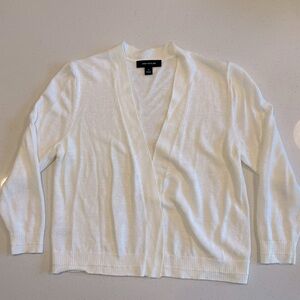 Ann Taylor Cropped Linen Cardigan in White